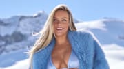 Camille Kostek was photographed by Derek Kettela in Saas-Fee, Switzerland. Swimsuit by Norma Kamali. Jacket by OW Collection. Boots by INUIKII.