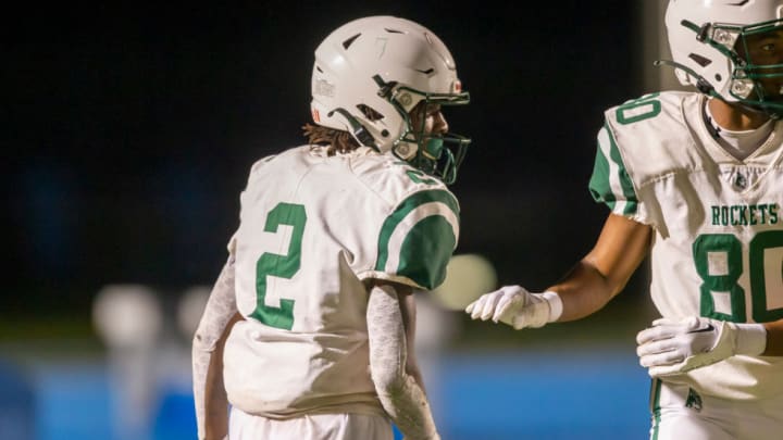 Miami Central 4-star safety Amari Wallace (2), who has committed to the University of Miami, reportedly will miss the 2024 season after suffering a compound fracture to one of his legs during an 11-on-11 full-contract scrimmage on Tuesday.