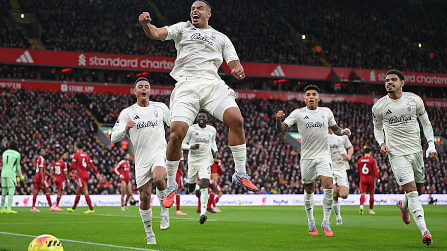 Nottingham Forest celebrate scoring against Liverpool