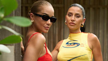Jasmine Sanders and Nicole Williams English enjoy the Apres Swimsuit Pool Party