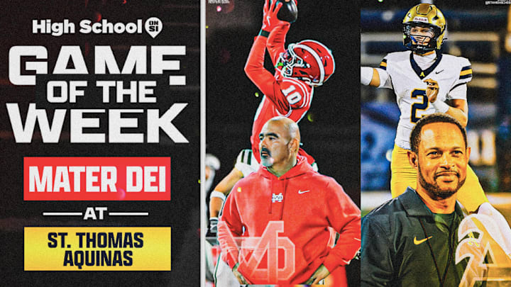 Mater Dei vs. St. Thomas Aquinas will face off Saturday August 23, 2025 at the Broward County High School National Showcase