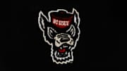 Jan 30, 2024; Raleigh, North Carolina, USA; North Carolina State Wolfpack logo during the first half against Miami (Fl) Hurricanes at PNC Arena. Mandatory Credit: Jaylynn Nash-Imagn Images