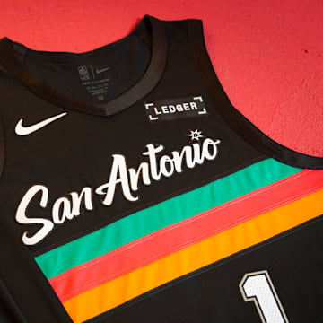 Nov 4, 2025; San Antonio, Texas, USA; The San Antonio Spurs revealed the return of their City Edition "Fiesta" Jerseys.