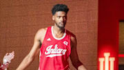 Indiana's Dallas James is introduced during Hoosier Hysteria on Friday, Oct. 18, 2024, at Simon Skjodt Assembly Hall.