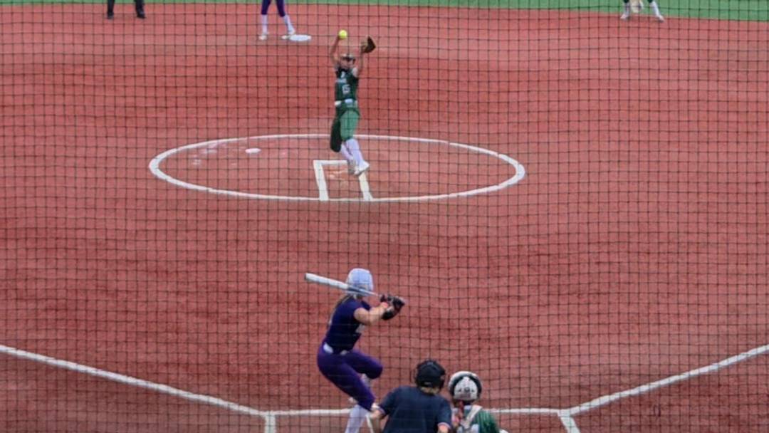 Greenville pitcher Ella Oswalt delivers a pitch during a 2-1 loss to Bloom-Carroll in the OHSAA Division III state semifinals at Akron's Firestone Stadium on Friday, June 5, 2026. 