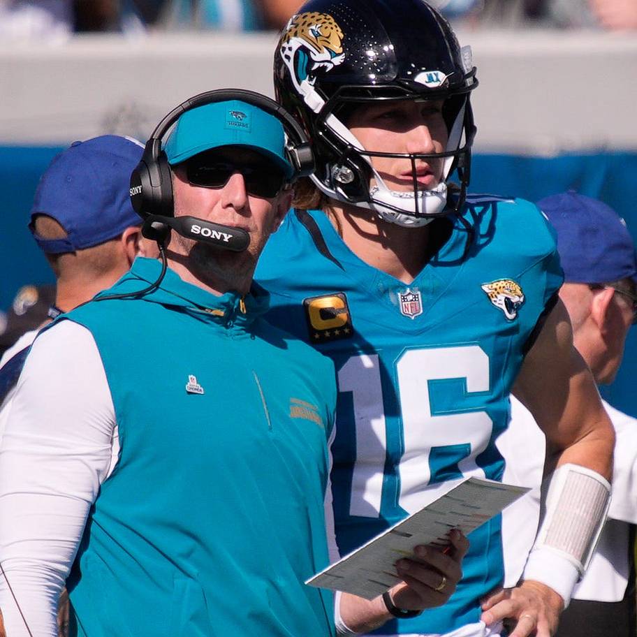 Jacksonville Jaguars coach Liam Coen and quarterback Trevor Lawrence