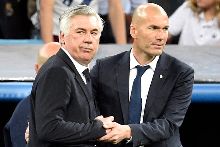 Carlo Ancelotti (left) and Zinedine Zidane.