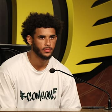 Dante Moore Addresses the Media After Spring Practice with the Oregon Ducks 