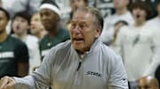 Michigan State Spartans head coach Tom Izzo yells out instructions to his players against the Iowa Hawkeyes on Tuesday, Dec. 2, 2025, at the Breslin Center.