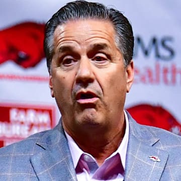 New Arkansas Razorbacks coach John Calipari introduced to fans on April 10, 2024, at Bud Walton Arena in Fayetteville, Ark.