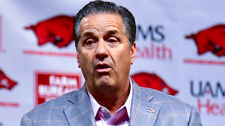 New Arkansas Razorbacks coach John Calipari introduced to fans on April 10, 2024, at Bud Walton Arena in Fayetteville, Ark.