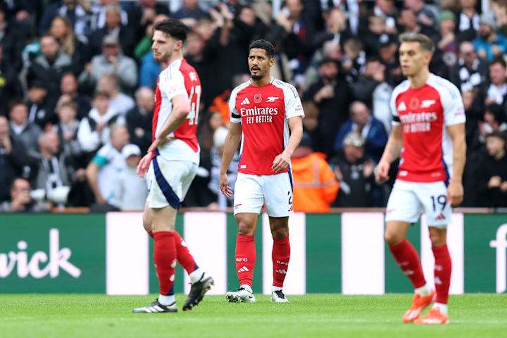 William Saliba looks on after Newcastle's goal against Arsena