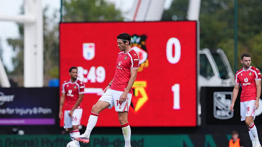 Kieffer Moore appears dejected after they concede the first goal during the Sky Bet Championship match.
