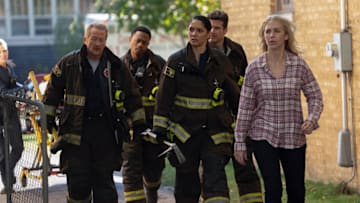 CHICAGO FIRE -- "Quicksand" Episode 13008 -- Pictured: (l-r) Christian Stolte as Randy "Mouch" McHolland, Daniel Kyri as Darren Ritter, Miranda Rae Mayo as Stella Kidd, Jake Lockett as Sam Carver 