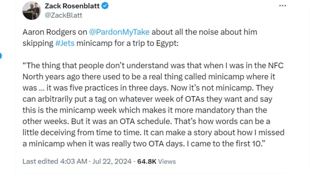 Zach Rosenblatt tweet on Aaron Rodgers comments on Pardon My Take