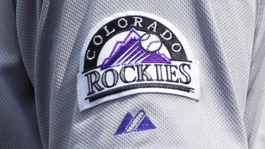 May 30, 2015; Philadelphia, PA, USA; The Colorado Rockies logo on a players jersey in a game against the Philadelphia Phillies at Citizens Bank Park. May 30, 2015; Philadelphia, PA, USA; The Colorado Rockies logo on a players jersey in a game against the Philadelphia Phillies at Citizens Bank Park.