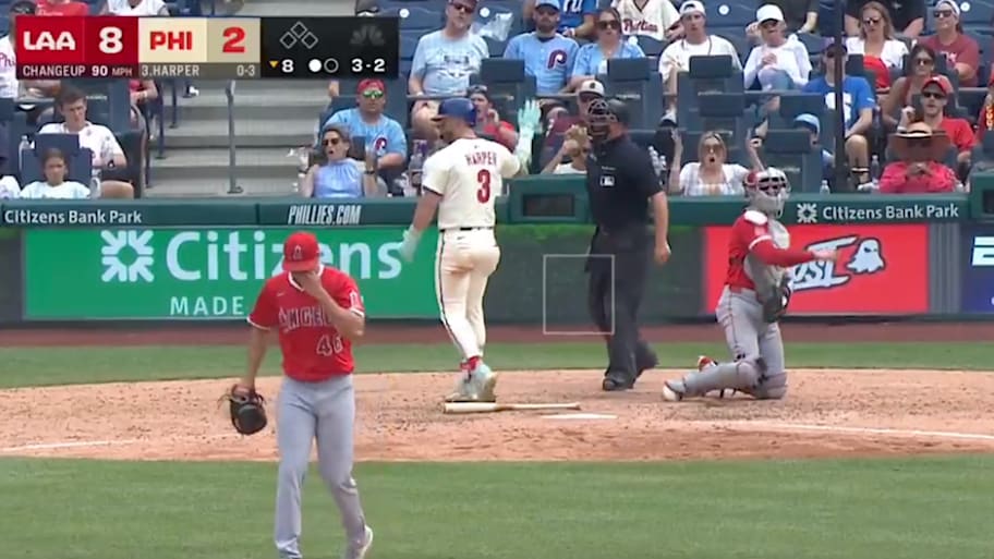 Bryce Harper was rightfully not happy after being called out on strikes.  | @MLB