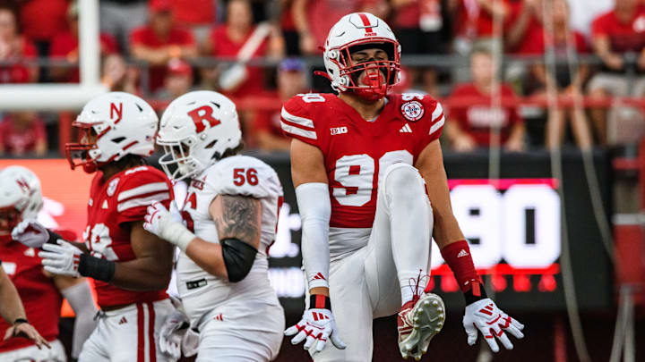 Nebraska defensive lineman James Williams celebrates after a sack against Rutgers.