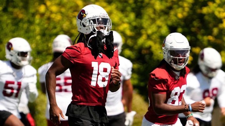 Arizona Cardinals wide receiver Marvin Harrison Jr. (18) during minicamp at Dignity Health Training Center on June 11, 2024. Arizona Cardinals wide receiver Marvin Harrison Jr. (18) during minicamp at Dignity Health Training Center on June 11, 2024.