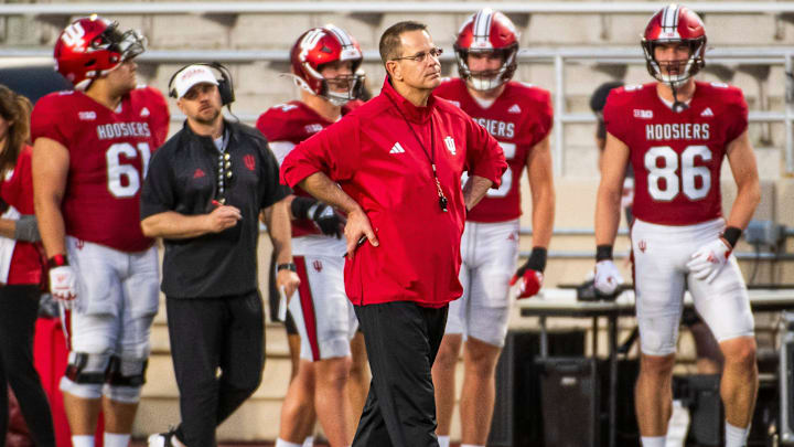 Indiana Head Coach Curt Cignetti during the Indiana football spring game at Memorial Stadium on Thursday, April 18, 2024. Indiana Head Coach Curt Cignetti during the Indiana football spring game at Memorial Stadium on Thursday, April 18, 2024.