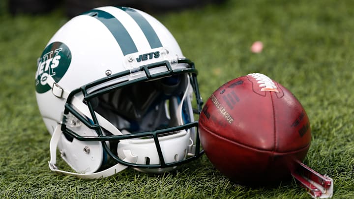 Jan 3, 2016; Orchard Park, NY, USA; A general view of a New York Jets helmet and an NFL football during the game between the Buffalo Bills and the New York Jets at Ralph Wilson Stadium. Mandatory Credit: Kevin Hoffman-Imagn Images Jan 3, 2016; Orchard Park, NY, USA; A general view of a New York Jets helmet and an NFL football during the game between the Buffalo Bills and the New York Jets at Ralph Wilson Stadium. Mandatory Credit: Kevin Hoffman-Imagn Images