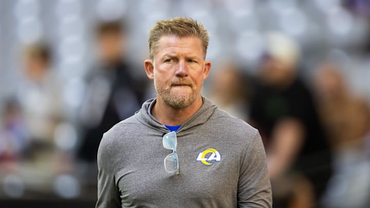 Nov 26, 2023; Glendale, Arizona, USA; Los Angeles Rams general manager Les Snead against the Arizona Cardinals at State Farm Stadium. Mandatory Credit: Mark J. Rebilas-USA TODAY Sports