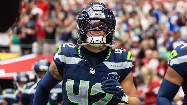 Sep 25, 2025; Glendale, Arizona, USA; Seattle Seahawks linebacker Drake Thomas (42) against the Arizona Cardinals at State Farm Stadium. 