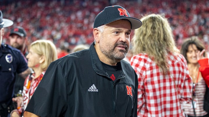 Nebraska head coach Matt Rhule heads across the field after Nebraska's 28-10 win against Colorado.
