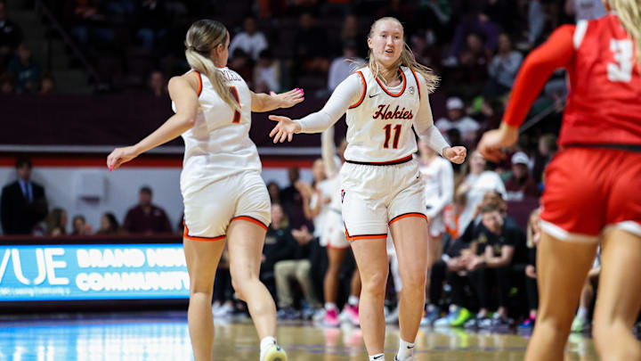Virginia Tech Hokies Carleigh Wenzel (1) and Matilda Ekh (11); Radford vs. Virginia Tech