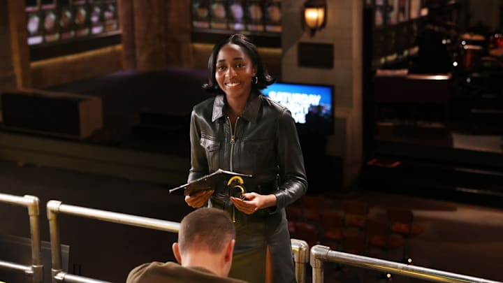 SATURDAY NIGHT LIVE -- Episode 1855 -- Pictured: Host Ayo Edebiri during Promos in Studio 8H on Tuesday, January 30, 2024 -- (Photo by: Will Heath/NBC)