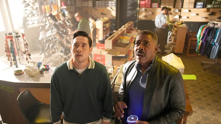 QUANTUM LEAP -- "One Night in Koreatown" Episode 205 -- Pictured: (l-r) Raymond Lee as Dr. Ben Song, Ernie Hudson as Magic -- (Photo by: Casey Durkin/NBC)