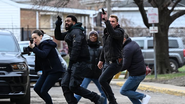 CHICAGO P.D. -- "Inventory" Episode 11012 -- Pictured: (l-r) Marina Squerciati as Kim Burgess, LaRoyce Hawkins as Kevin Atwater, Patrick John Flueger as Adam Ruzek -- (Photo by: Lori Allen/NBC)