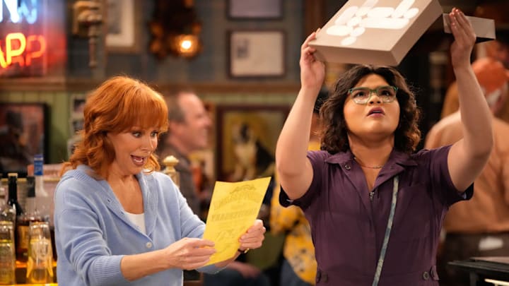 HAPPY'S PLACE -- "Emcee Squared" Episode 109 -- Pictured: (l-r) Reba McEntire as Bobbie, Belissa Escobedo as Isabella