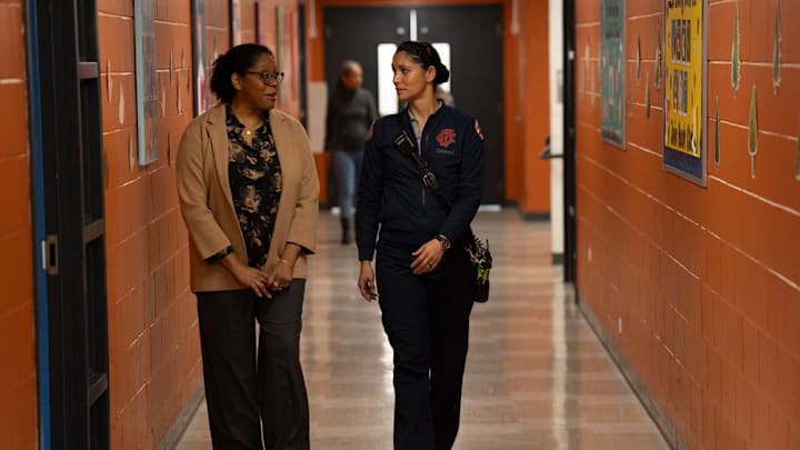 CHICAGO FIRE -- "Chaos Theory" Episode 13010 -- Pictured: (l-r) Tania Gaul as Ms. Rubin, Mirando Rae Mayo as Stella Kidd -- (Photo by: Peter Gordon/NBC)