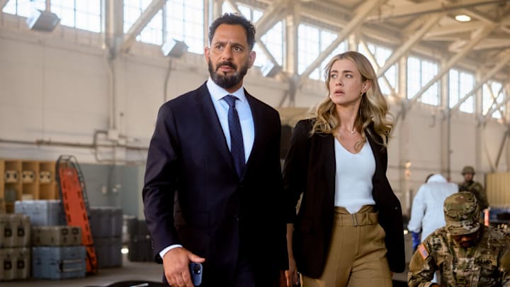 THE HUNTING PARTY -- "Richard Harris" Episode 101 -- Pictured: (l-r) Patrick Sabongui as Jacob Hassani, Melissa Roxburgh as Rebecca Henderson
