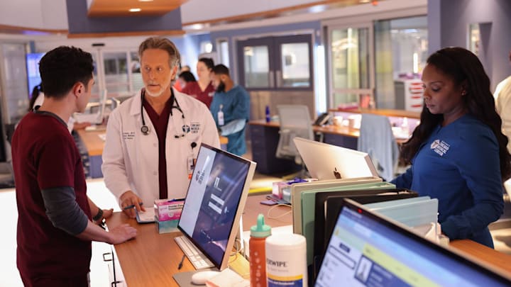 CHICAGO MED -- "The Book of Archer" Episode 1017 -- Pictured: (l-r) Steven Weber as Dr. Dean Archer, Marlyne Barrett as Maggie Lockwood -- (Photo by: George Burns Jr/NBC)