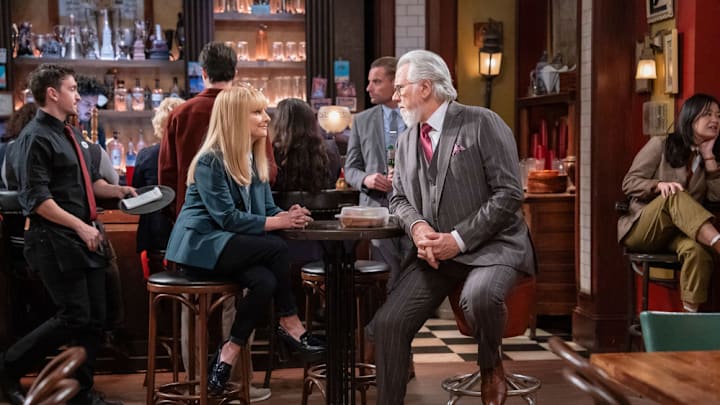 NIGHT COURT -- "Passing The Bar" Episode 315 -- Pictured: (l-r) Melissa Rauch as Abby Stone, John Larroquette as Dan Fielding -- (Photo by: Nicole Weingart/NBC)