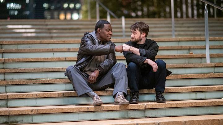 THE FALL AND RISE OF REGGIE DINKINS -- "Put It on Your Cabbage!" Episode 103 -- Pictured: (l-r) Tracy Morgan as Reggie Dinkins, Daniel Radcliffe as Arthur Tobin -- (Photo by: Scott Gries/NBC)