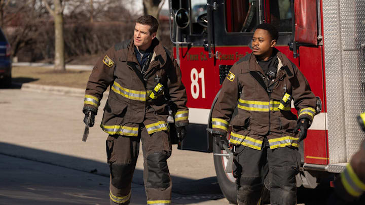 CHICAGO FIRE -- "Permanent Damage" Episode 13019 -- Pictured: (l-r) Jake Lockett as Sam Carver, Daniel Kyri as Darren Ritter -- (Photo by: Peter Gordon/NBC)