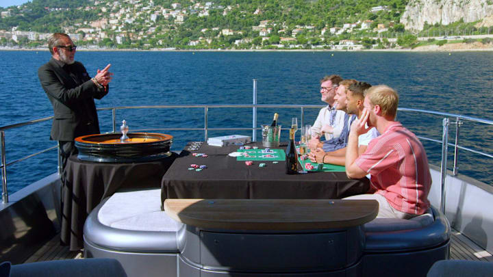 DESTINATION X -- "How's Your Poker Face?" Episode 109 -- Pictured: (l-r) Jeffrey Dean Morgan, Rick Szabo, Peter Weber, Shayne Cureton, Christian "Biggy" Bailey -- (Photo by: NBC)