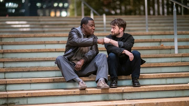 THE FALL AND RISE OF REGGIE DINKINS -- "Put It on Your Cabbage!" Episode 103 -- Pictured: (l-r) Tracy Morgan as Reggie Dinkins, Daniel Radcliffe as Arthur Tobin -- (Photo by: Scott Gries/NBC)