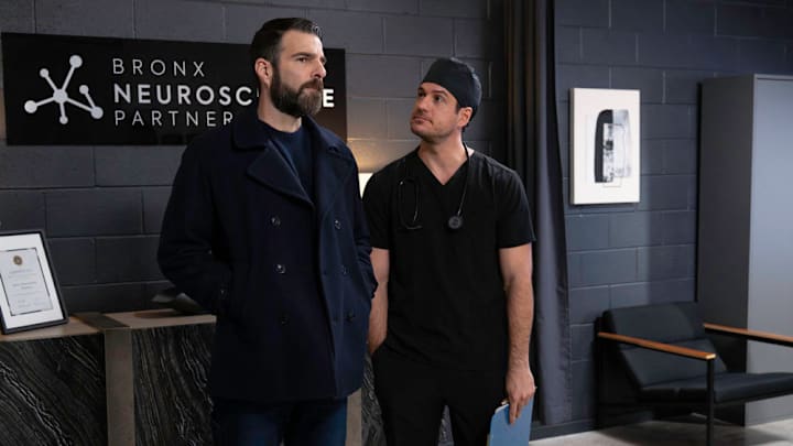 BRILLIANT MINDS -- "The Rider" Episode 212 -- Pictured: (l-r) Zachary Quinto as Dr. Oliver Wolf, Marco Pigossi as Dr. Beau Pedrosa -- (Photo by: Pief Weyman/NBC)