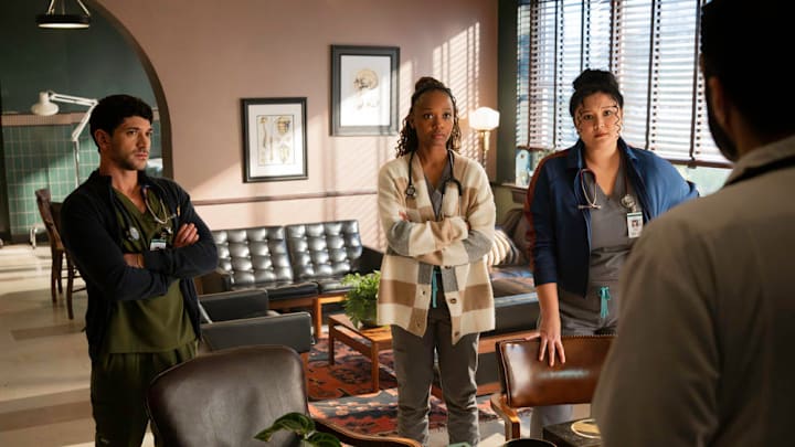 BRILLIANT MINDS -- "The Rabbit Hole" Episode 213 -- Pictured: (l-r) Al Calderon as Nurse Nico Silva, Ashleigh LaThrop as Dr. Ericka Kinney, Aury Krebs as Dr. Dana Dang -- (Photo by: Pief Weyman/NBC)
