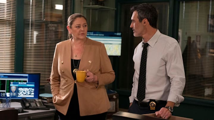 LAW & ORDER -- "Freedom of Expression" Episode 23001 -- Pictured: (l-r) Camryn Manheim as Lt. Kate Dixon, Reid Scott as Det. Vincent Riley -- (Photo by: Virginia Sherwood/NBC)