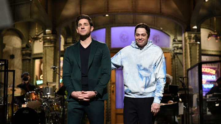 SATURDAY NIGHT LIVE -- "John Krasinski" Episode 1795 -- Pictured: (l-r) Host John Krasinski and Pete Davidson during the Monologue on Saturday, January 30, 2021 -- (Photo by: Will Heath/NBC) SATURDAY NIGHT LIVE -- "John Krasinski" Episode 1795 -- Pictured: (l-r) Host John Krasinski and Pete Davidson during the Monologue on Saturday, January 30, 2021 -- (Photo by: Will Heath/NBC)