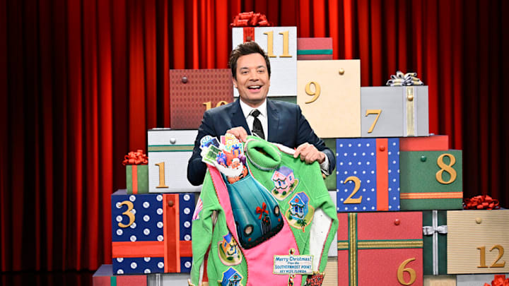 THE TONIGHT SHOW STARRING JIMMY FALLON -- Episode 2225 -- Pictured: Host Jimmy Fallon during 12 Days of Xmas Sweaters - Door 9 on Thursday, December 4, 2025 -- (Photo by: Todd Owyoung/NBC) THE TONIGHT SHOW STARRING JIMMY FALLON -- Episode 2225 -- Pictured: Host Jimmy Fallon during 12 Days of Xmas Sweaters - Door 9 on Thursday, December 4, 2025 -- (Photo by: Todd Owyoung/NBC)
