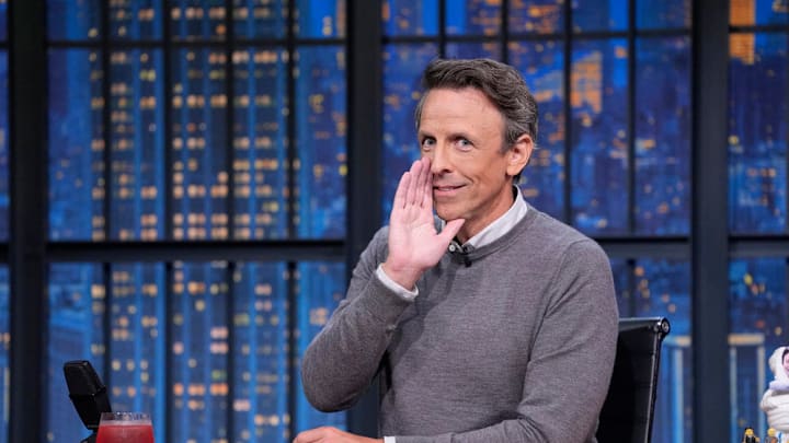 LATE NIGHT WITH SETH MEYERS -- "CORRECTIONS: Week of August 11, 2025" Episode 1691 -- Pictured: Host Seth Meyers during "CORRECTIONS" on August 14, 2025 -- (Photo by: Lloyd Bishop/NBC) LATE NIGHT WITH SETH MEYERS -- "CORRECTIONS: Week of August 11, 2025" Episode 1691 -- Pictured: Host Seth Meyers during "CORRECTIONS" on August 14, 2025 -- (Photo by: Lloyd Bishop/NBC)