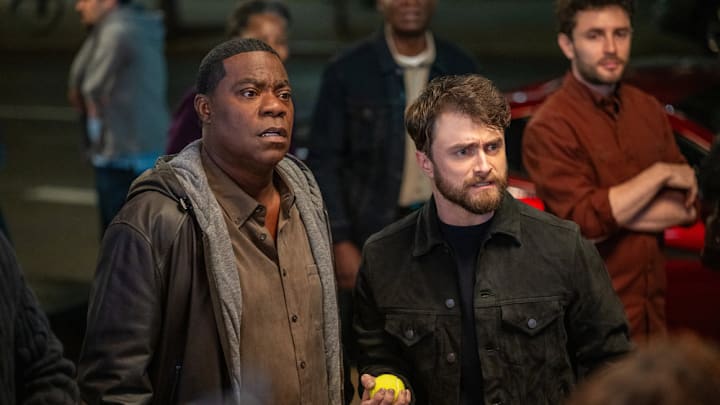 THE FALL AND RISE OF REGGIE DINKINS -- "Put It on Your Cabbage!" Episode 103 -- Pictured: (l-r) Tracy Morgan as Reggie Dinkins, Daniel Radcliffe as Arthur Tobin -- (Photo by: Scott Gries/NBC)