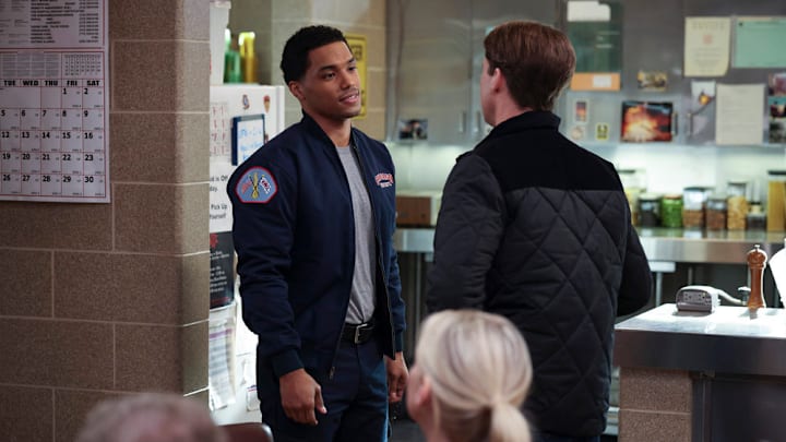 CHICAGO FIRE -- "Port in the Storm" Episode 12006 -- Pictured: (l-r) Rome Flynn as Gibson, Jesse Spencer as Matt Casey -- (Photo by: Adrian S Burrows Sr/NBC)
