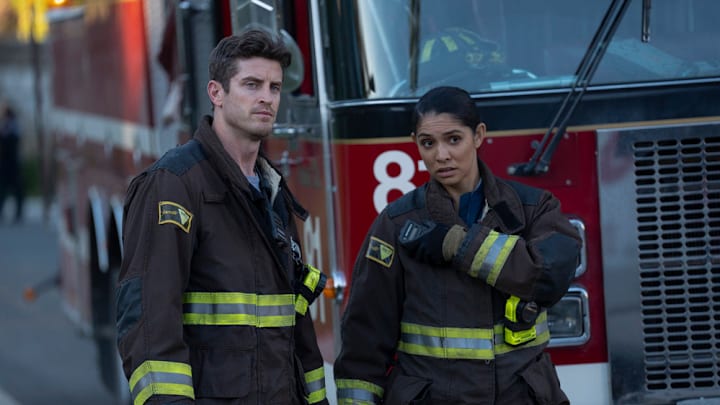 CHICAGO FIRE -- "Quicksand" Episode 13008 -- Pictured: (l-r) Jake Lockett as Sam Carver, Miranda Rae Mayo as Stella Kidd